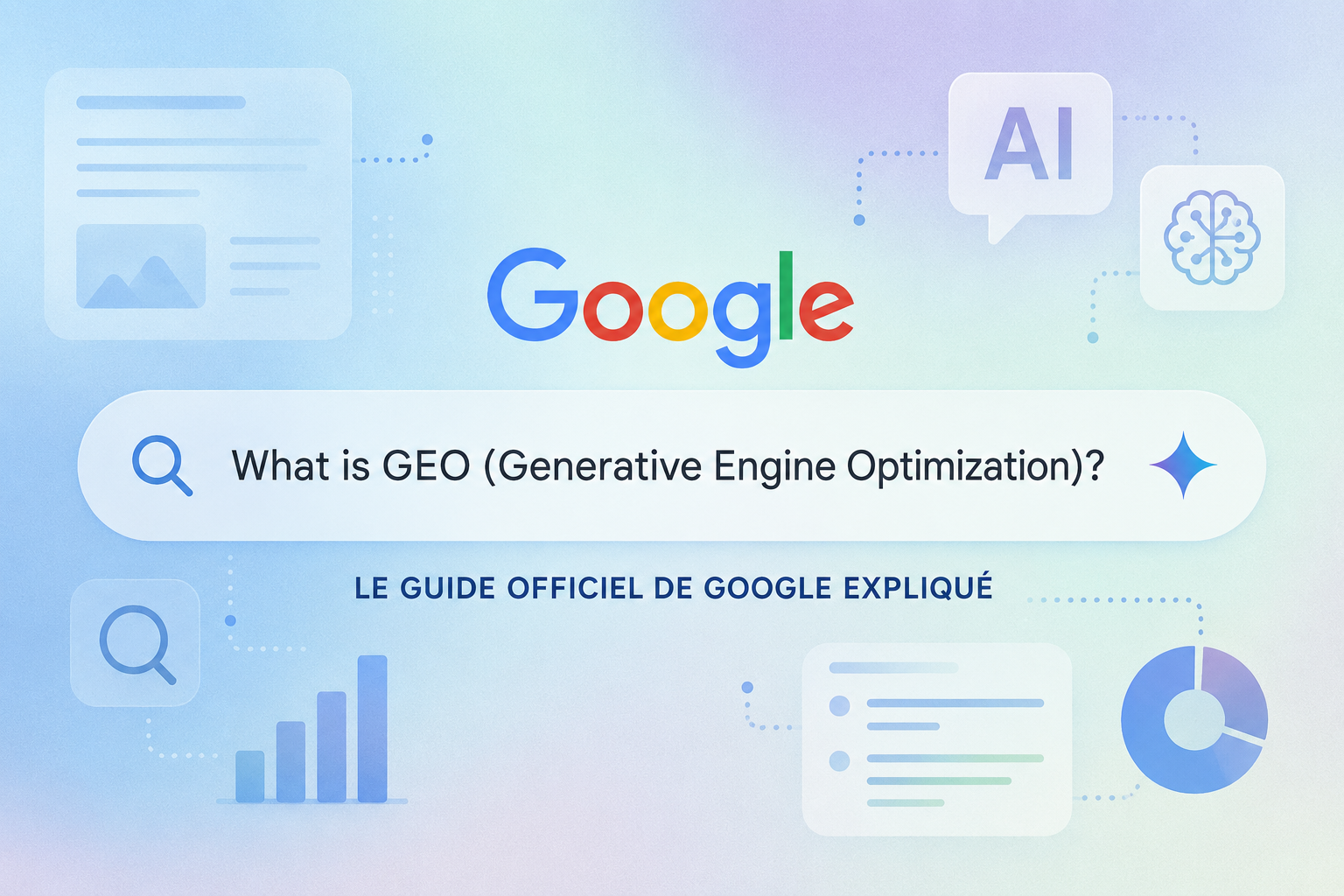 Visuel illustrant le concept de GEO (Optimisation des Moteurs Génératifs) avec des éléments graphiques modernes.