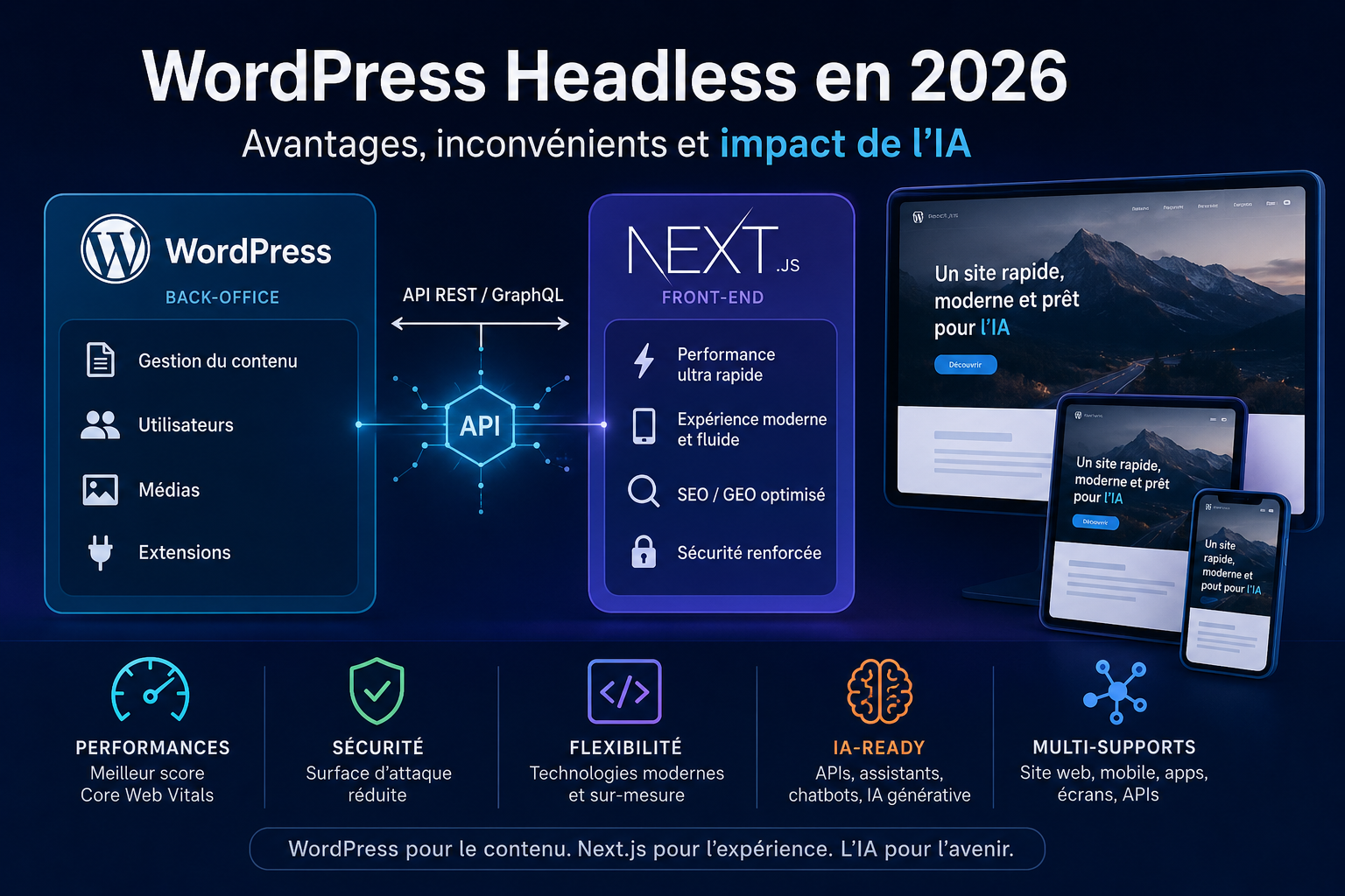 Infographie sur WordPress Headless en 2026, ses avantages et l'impact de l'IA.